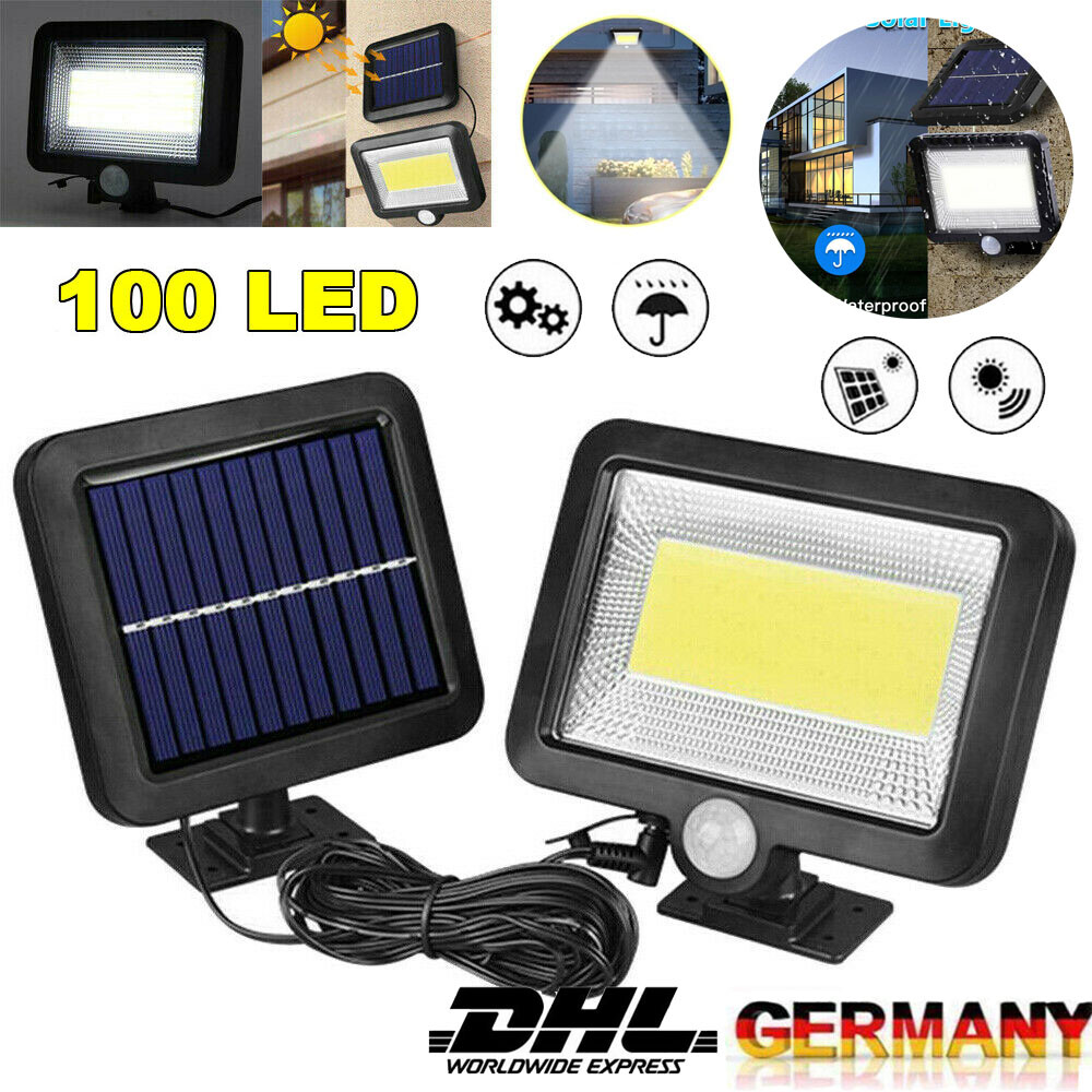 100LED Solarleuchte Solarlampe mit Bewegungsmelder Außen Fluter Wandstrahler HOT