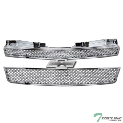 Topline For 2007-2014 Tahoe/Suburban/Avalanche Mesh Front Hood Grille 2p -Chrome