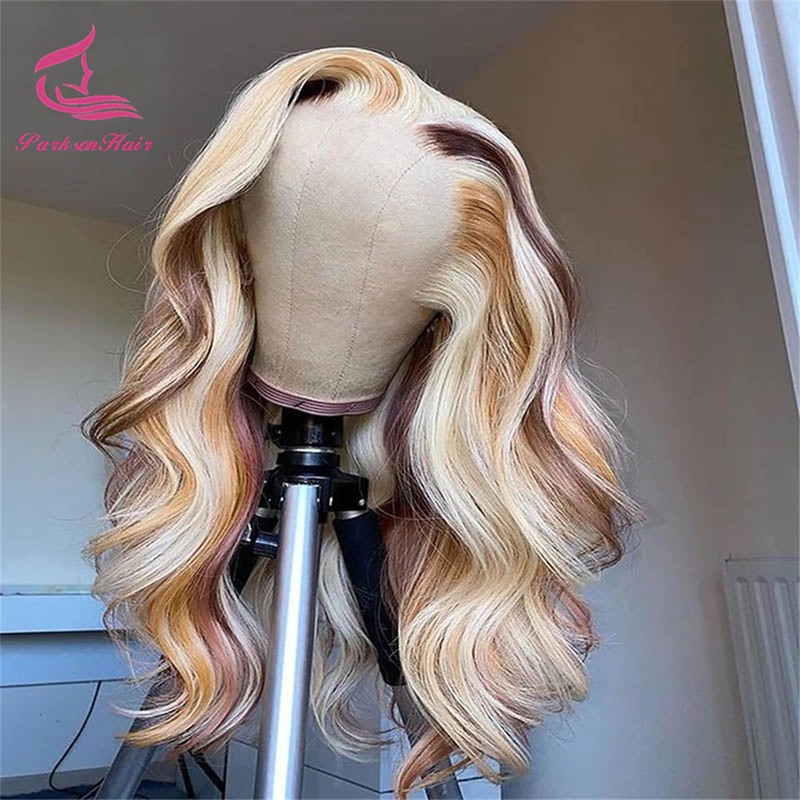 Full Lace Frontal Highlights 613 Brown Blonde Colored 13X4 HD Transparent Lace F