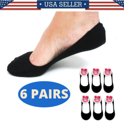6 Pairs Peds Nylon Socks No Show Footies Women Shoes Boat Black Stretch Liner