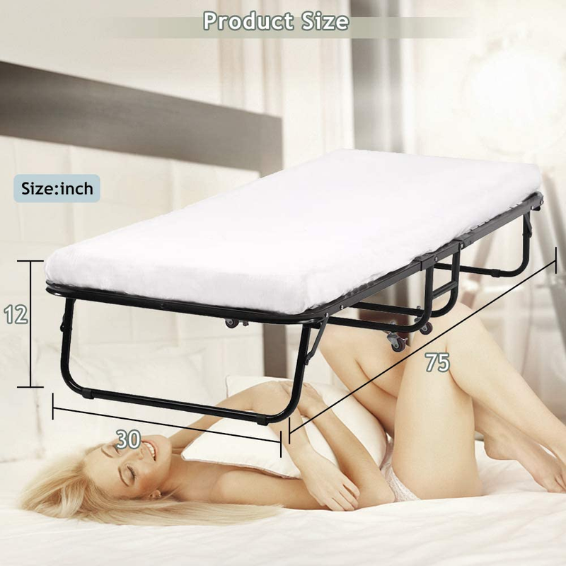 Guest Bed Folding Bed Frame with 3.9 Inch Foam Mattress Fold up Heavy Duty Extra