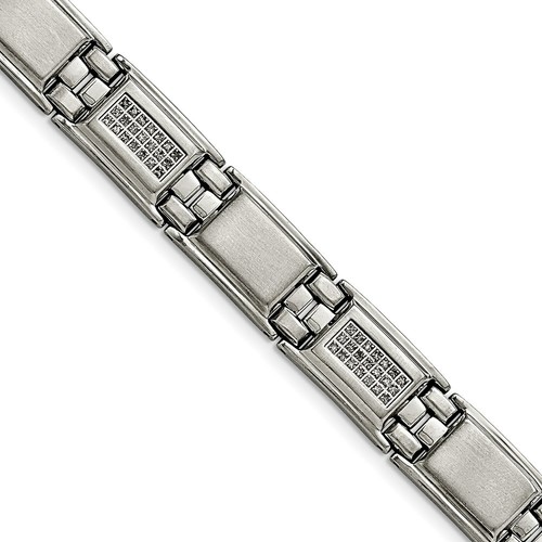 Pre-owned Chisel Stainless Steel Polished/matte 3/4ct Tw. Diamond Bracelet In Silver