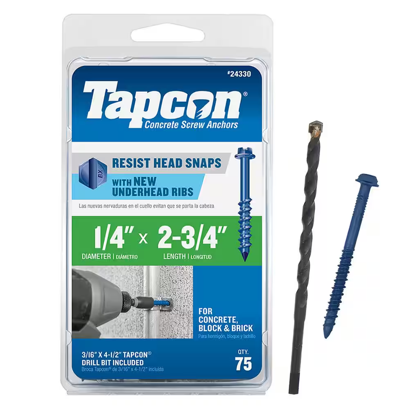 Tapcon Concrete Screw Anchors Masonry Fasteners Blue Climaseal Drill Bit Pack