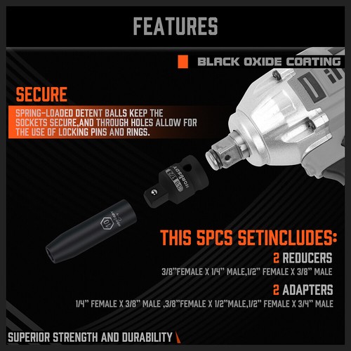 5PC Air Impact Socket Adapter Reducer Set Ratchet 1/4" 3/8" 1/2" 3/4" Drive Tool