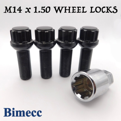 Locking Wheel Bolts M14x1.5, R13 28mm (Bimecc) Black For Audi A4 All Models