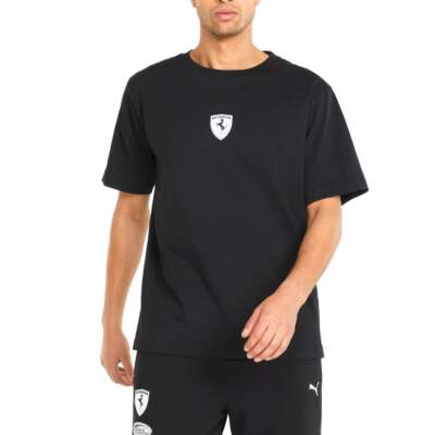 

Мужская черная повседневная футболка Puma Ferrari Race с круглым вырезом и коротким рукавом, Черный, Puma Ferrari Race Statement Crew Neck Short Sleeve T-Shirt