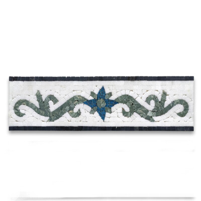 B0118P Elizabeth Emerald Sapphire Marble Mosaic Border Listello Tile Polished