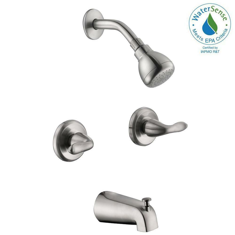 2 Handle 1 Spray Tub Shower Faucet Brushed Nickel Wall Mounted