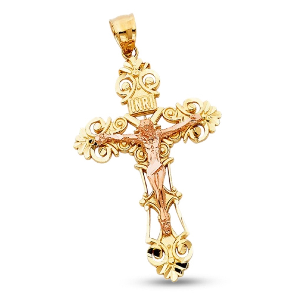 Roy Rose Jewelry Sterling Silver Antiqued Textured and Polished INRI Crucifix Pendant