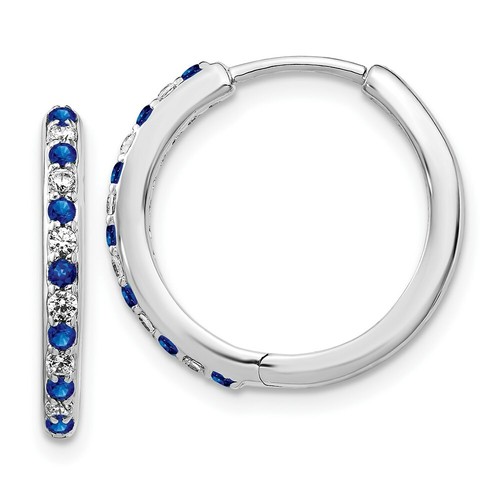 Pre-owned Goldia 14k White Gold Diamond & Sapphire Hinged Hoop Earrings