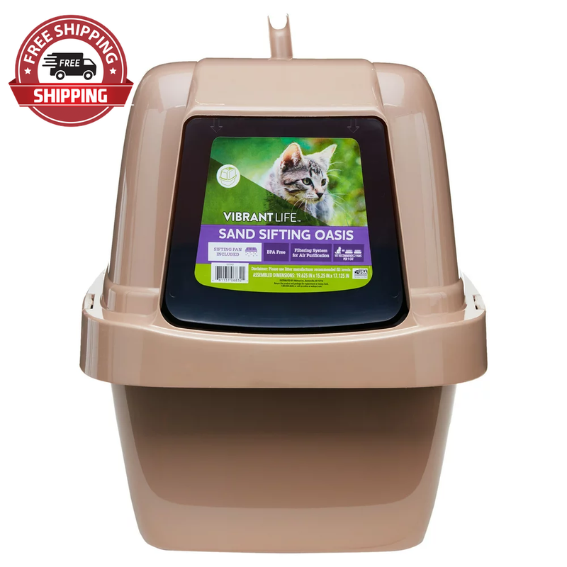 Vibrant Life Sand Sifting Oasis Cat Litter Box, Beige