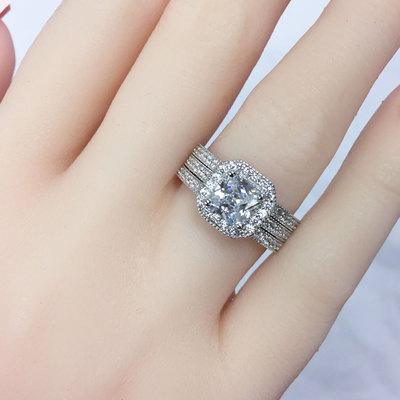 Women's Wedding Engagement Ring Set Princess Cut 3.28CT CZ 925 Sterling Silver