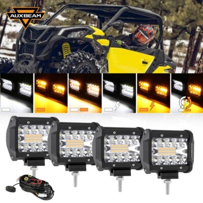 AUXBEAM 4X 4'' LED Work Lights Amber White Strobe Flash For Can-Am Maverick X3 RR