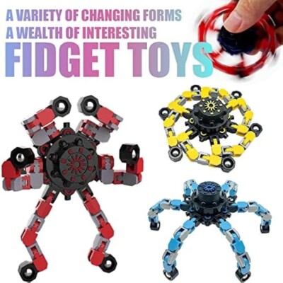 6 Pack Transformable Sensory Fidget Spinner Toy.Set include 2- Red, Yellow,blue