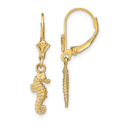 Pre-owned Diamond2deal 14k Yellow Gold Seahorse Drop And Dangle Earrings For Women 1.69g