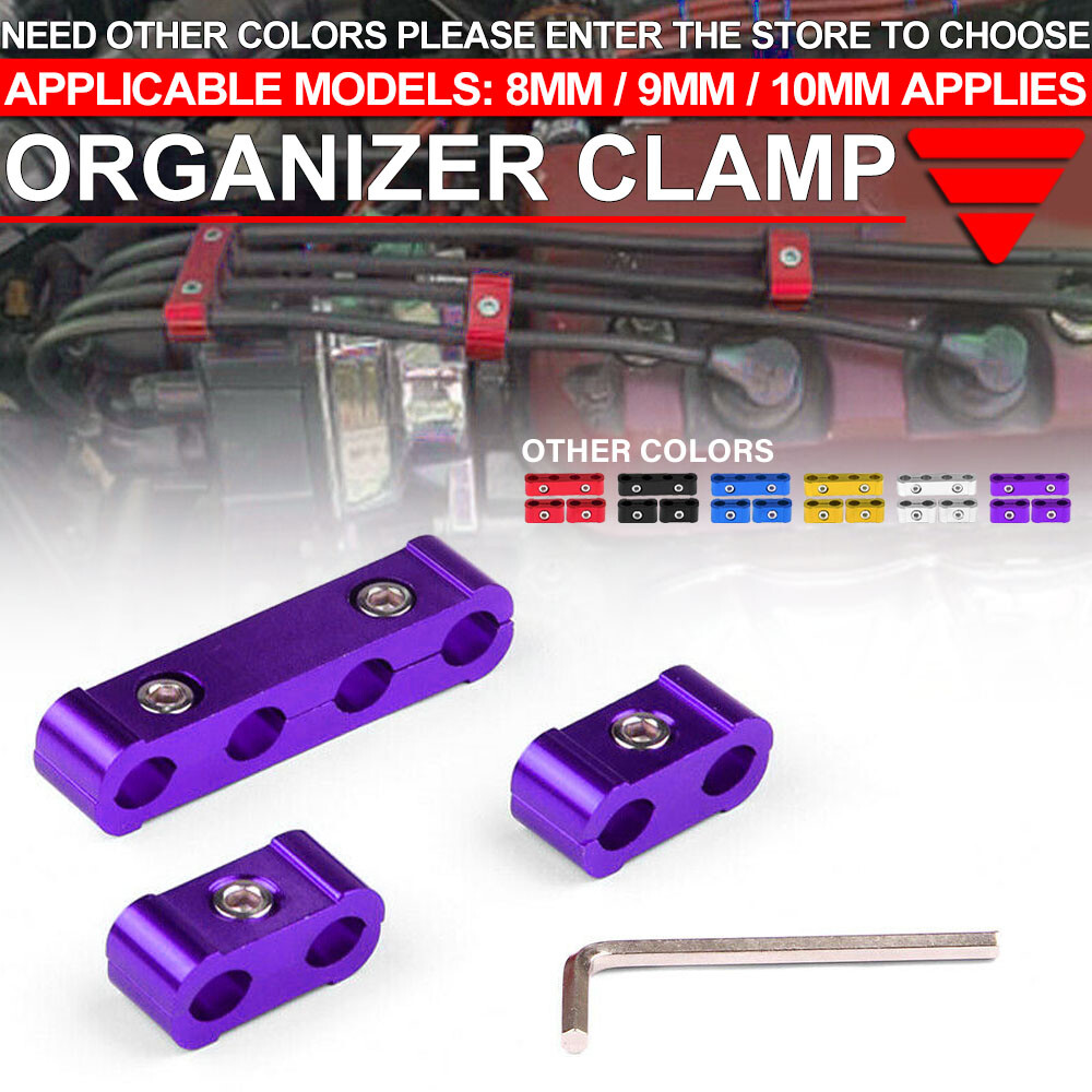 3x Purple Aluminum Engine Spark Plug Wire Separator Divider Organizer