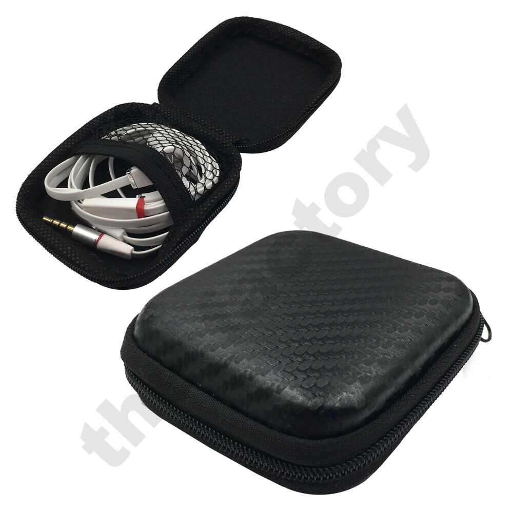 Carbon Fibre Look Portable Case Box Headset Earphone Zip Storage Pouch Case Bag