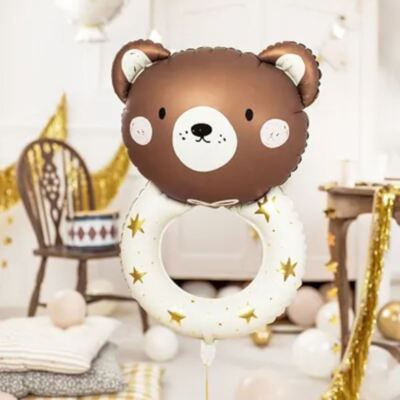 Large Teddy Rattle Foil Balloon | New Baby Neutral Baby Shower Decoration Cute
