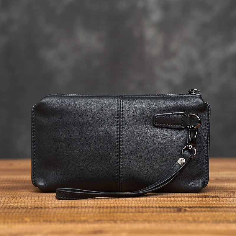 Men'S Genuine Leather Clutch Handbag Soft Leather Wallet Simple Mobile Phone Bag