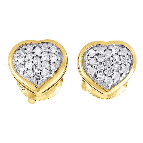 Pre-owned Jfl Diamonds & Timepieces Diamond Heart Studs 10k Yellow Gold Fashion Round Pave Design Earrings 0.12 Tcw. In White