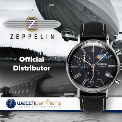 Pre-owned Zeppelin Lz120 Rome Swiss Quartz Chrono Watch 41mm Moonphase Black Dial 7194-2