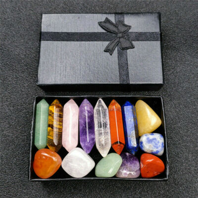 7 Chakra Healing Crystals Wands Reiki Energy Tumbled Stone Set Hexagonal