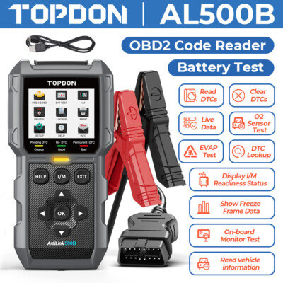 TOPDON ArtiLink500B 2-in-1 Battery Tester and OBD2 Scanner Auto Diagnostic Tool