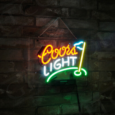Golf Flag Vintage Decor Beer Neon Signs Real Glass 13''