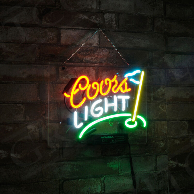 Coors Golf Flag Vintage Decor Beer Neon Light Sign Real Glass 13"