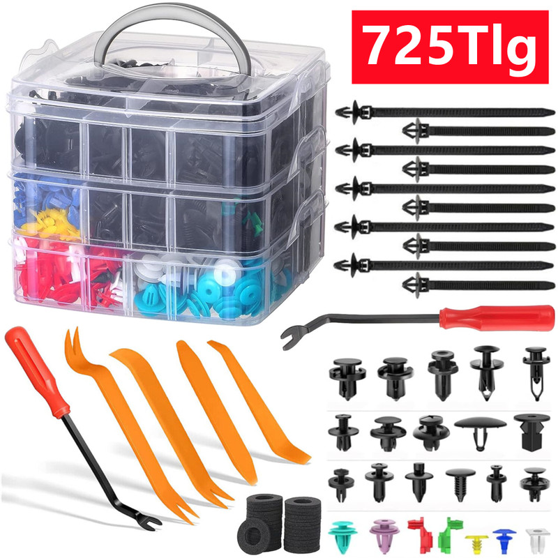 725tlg Auto Kfz Spreiznieten Sortiment AutotÃ¼R Innen Befestigung Clips Kit Set