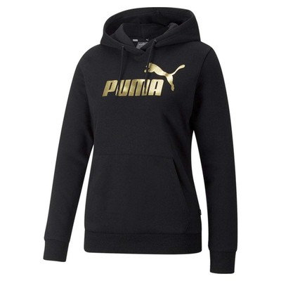 Puma Essentials+ Metallic Logo Pullover Hoodie Женская черная повседневная верхняя одежда 849