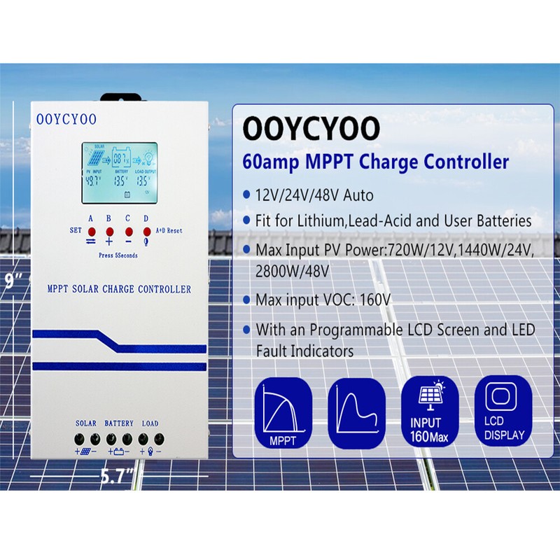 NEW MPPT 60A Solar Charge Controller For12V 24V 36V 48V DC Battery Regulator U1