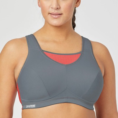 

Спортивный бюстгальтер Glamorise без прыжков на бретельках Elite, Grey/coral