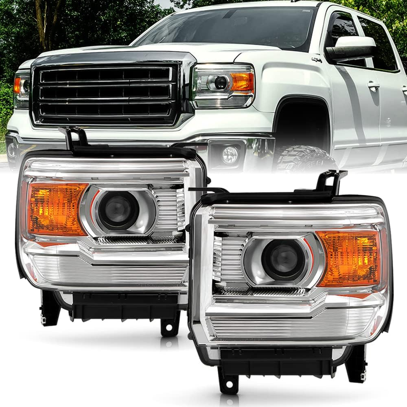 Chrome Projector Headlights for 2014-2015 GMC Sierra 1500 15-19 2500HD 3500HD