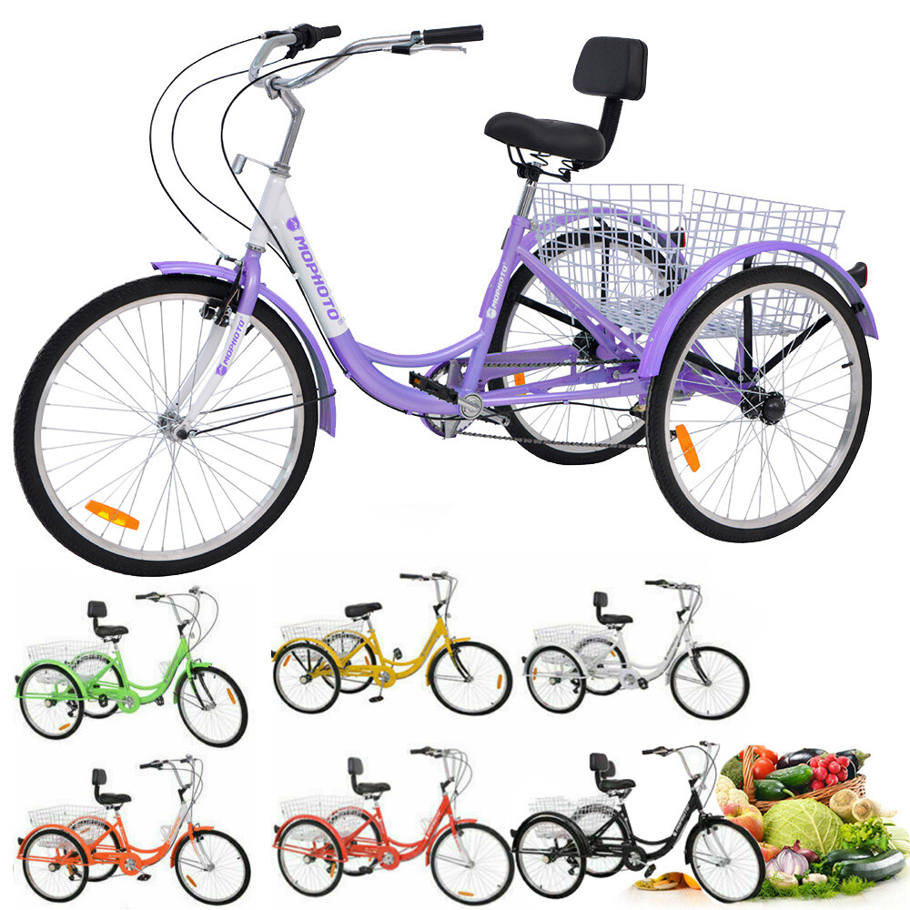 NEW 20'' 3-Wheel Tricycle 1/7 Speed Adult Trike Bike Bicycle w/ Basket Shopping