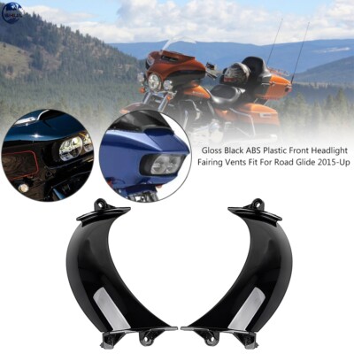 Gloss Black Front Headlight Fairing Vent Block Closure Fit For Harley Road Glide