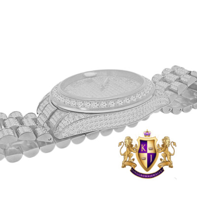 Pre-owned Usdiamondking Full Solid Steel 18k White Gold Tone Simulated Diamond Luxury Watch 42mm W/date