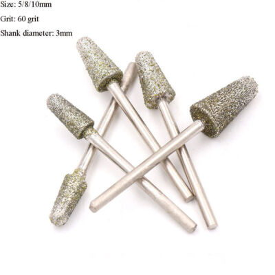 5/8/10mm Bullet Diamond Burr Grinding Bit 1/8'' Shank for Dremel Carving 60 Grit
