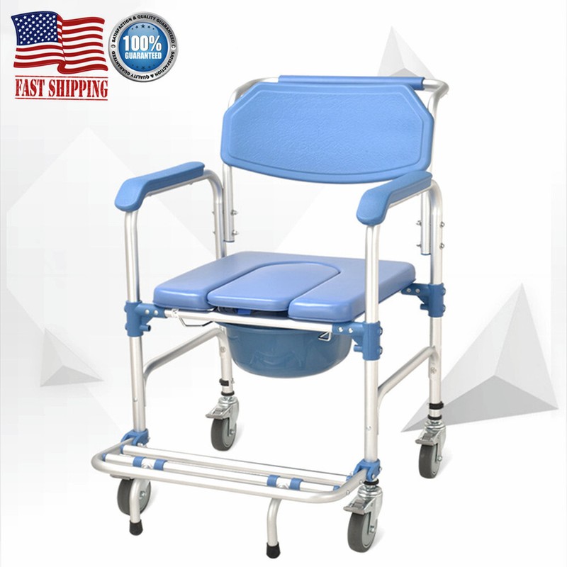 Toilet Shower Seat Bathroom Rolling Caster Bedside Chair