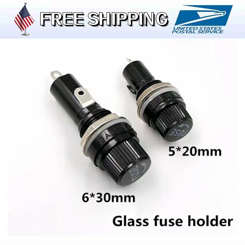 5/10Pcs Panel Mount Screw Cap Fuse Holder Case Glass Tube Fuses 5x20mm 6*30mm