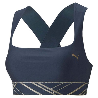 

Женский спортивный бюстгальтер Puma Mid Impact Deco Glam, размер , повседневный, 52225373, Синий