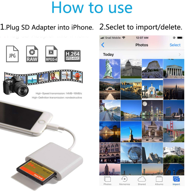 CF Card Reader for iPhone/iPad/iPad pro, Digital Camera Adapter, Trail Game View