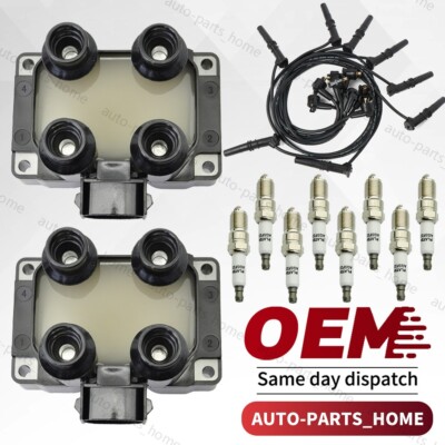 Set of Ignition Coils & Iridium Spark Plug w/ Wires For Ford Lincoln Mazda FD487