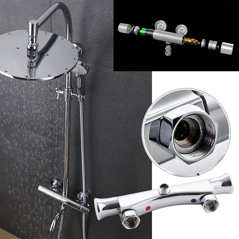 Modern Bathroom Exposed Thermostatic Bar Shower Mixer Valve Round Tap