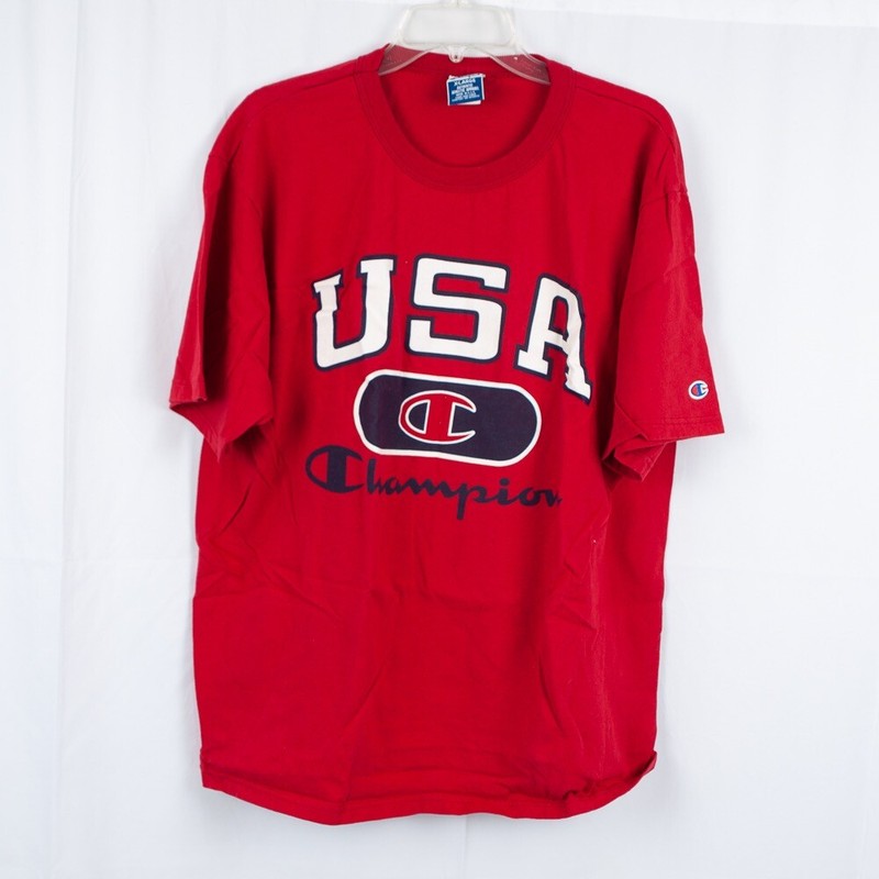 Champion VTG Vintage 90's Red Cotton Mens Logo USA Graphic T Shirt