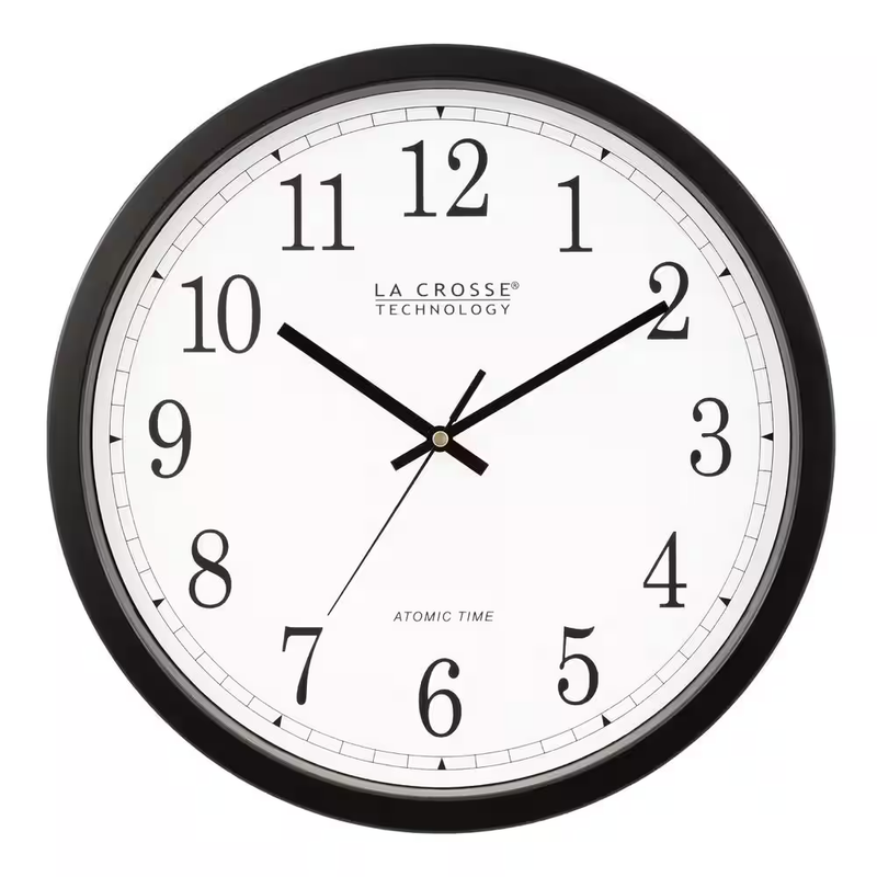 La Crosse Atomic Wall Clock 14 Inch Black Round Analog Home Office