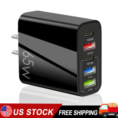 65W 5USB Type C Fast Wall Charger PD QC3.0 Adapter For MacBook iPhone Samsung US