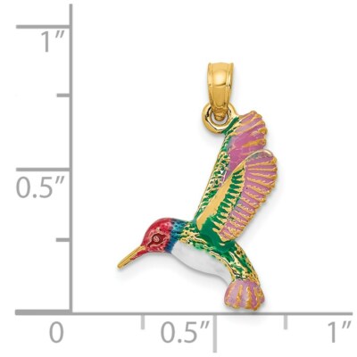 Pre-owned Superdealsforeverything Real 14kt Yellow Gold Enameled 3d Hummingbird Pendant
