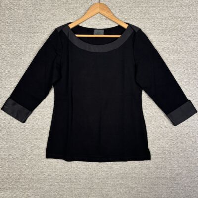 Chanel Sz M CC Logo Top Employee Tunic Black 3/4 Sleeve