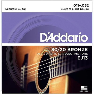 D'Addario Daddario EJ13 80/20 Bronze Custom Light Acoustic Guitar Strings